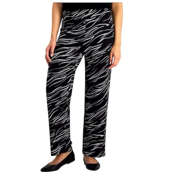 JM Collection Women Printed Wide Leg Pull On Knit Pants Black White Size LP - Picture 1 of 9